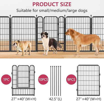 Dog Playpen 40" Height 10 Panels Puppy Playpen Indoor Portable Dog Fence Outdoor for Yard Indoor Dog Pen for Medium/Small Dogs, Heavy Duty Pet Pen for RV, Camping, Yard