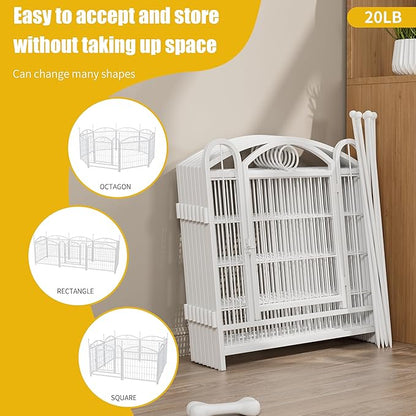 24" H Dog Crate Dog Playpen 8 Panels Furniture Heavy Duty Dog Fence Door with Side Openings,Foldable Pet Exercise Pen for Large Medium Small Dogs Indoor Outdoor,White