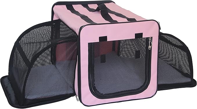 PET LIFE 'Capacious' Dual-Sided Expandable Spacious Wire Folding Collapsible Lightweight Pet Dog Crate Carrier House, X-Small, Pink