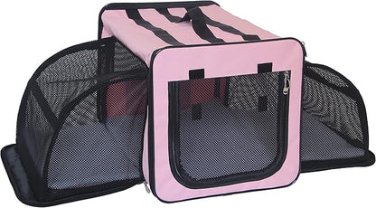 PET LIFE 'Capacious' Dual-Sided Expandable Spacious Wire Folding Collapsible Lightweight Pet Dog Crate Carrier House, X-Large, Pink