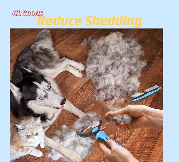 Pet Grooming Brush&Comb Combo, Pet Grooming Brush，Cat Comb Dog Comb for Shedding, 2-Piece Kit,Undercoat Comb for Dog Grooming (Blue)