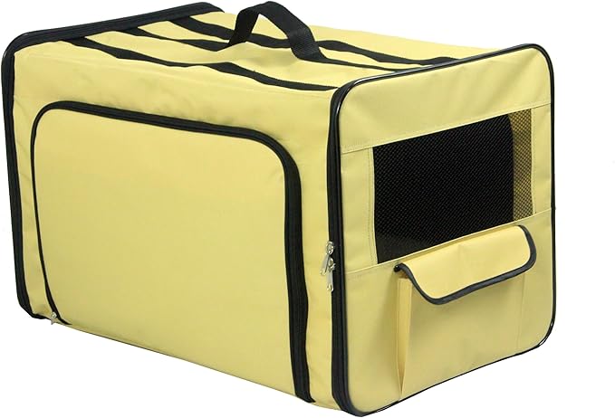 PET LIFE 'Capacious' Dual-Sided Expandable Spacious Wire Folding Collapsible Lightweight Pet Dog Crate Carrier House, Large, Khaki