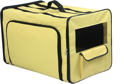 PET LIFE 'Capacious' Dual-Sided Expandable Spacious Wire Folding Collapsible Lightweight Pet Dog Crate Carrier House, Medium, Khaki