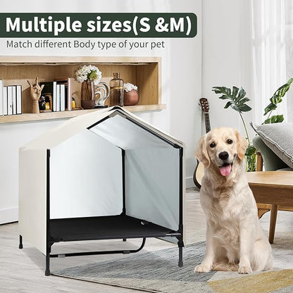 Indoor Outdoor Dog House | Elevated Dog Bed with Canopy for Medium Large Dogs, Outside Raised Dog Bed, Waterproof & Sunproof Shade Shelter Tent(30" x 25")