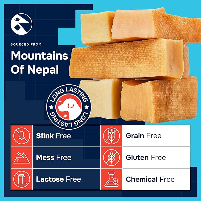 100% Natural Yak Cheese Himalayan Made Dog Chews All Breeds - Lactose Free Yak Chews for Small Medium & Large Dogs - Dental Cleaning Dog Chews for Aggressive Chewers - Long Lasting Odor & Gluten Free