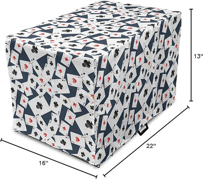 Lunarable Casino Dog Crate Cover, Realistic Style Random Scattered Playing Cards Leisure Time Hobby Games, Easy to Use Pet Kennel Cover for Small Dogs Puppies Kittens, 22 Inch, Cadet Blue Black Red