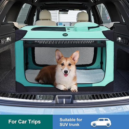 Ownpets Collapsible Dog Crate, 30 inch Portable Travel Dog Crate for Medium Dogs, 4-Door Foldable Pet Kennel with Durable Mesh Windows & Soft Mat