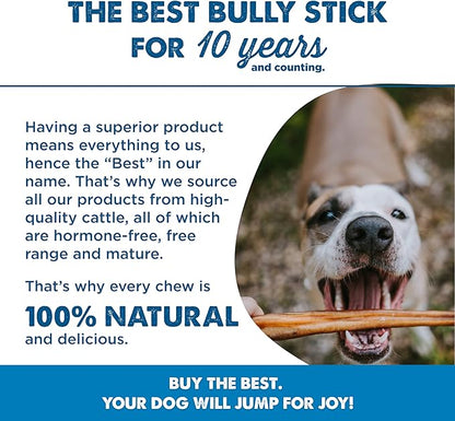 Best Bully Sticks 12 Inch All-Natural USA-Baked Bully Sticks for Dogs - 12” Easily digestible, 100% Grass-Fed Beef, Grain and Rawhide Free | 10 Pack