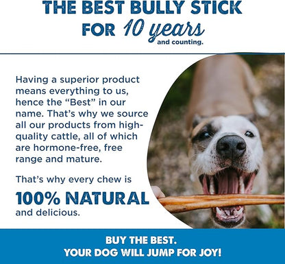 Best Bully Sticks 6 Inch All-Natural Bully Sticks for Dogs - 6” Easily Digestible, 100% Grass-Fed Beef, Grain and Rawhide Free | 15 Pack