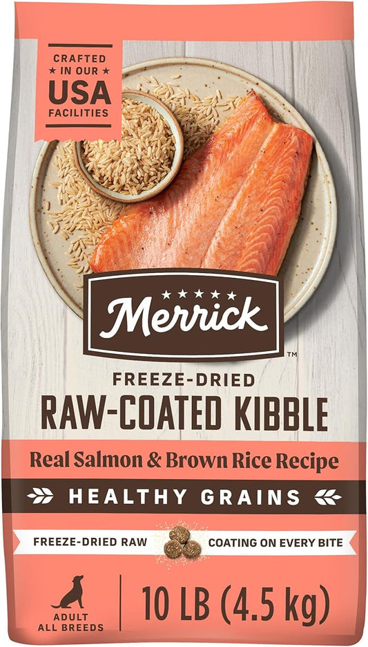 Merrick Healthy Grains Freeze Dried Raw Coated Kibble, Natural High Protein Dog Food, Salmon and Brown Rice - 10.0 lb. Bag