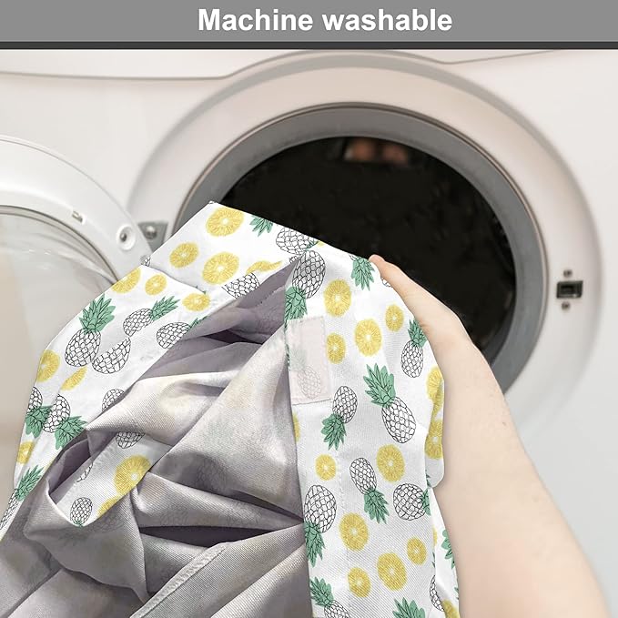 Lunarable Pineapple Dog Crate Cover, Doodle Style Whole and Sliced Pieces, Easy to Use Pet Kennel Cover for Cats & Medium Dogs, 30 Inch, White Yellow Jade Green