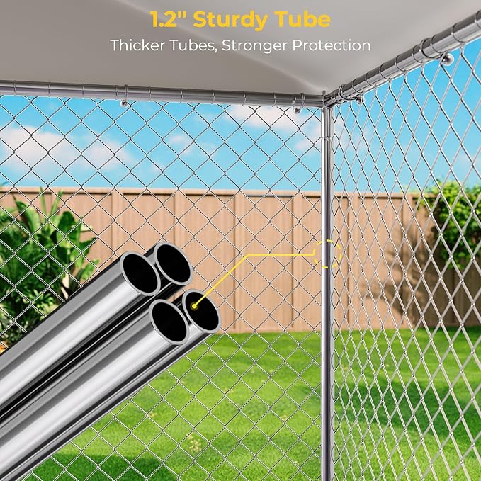 10 x 15FT Large Outdoor Dog Kennel with Roof, Dog Kennel Outside with Waterproof Cover, Galvanized Heavy Duty Chain Link Dog Runs Cage Playpen for Outside with Secure Lock