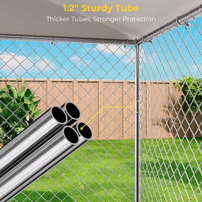 10 x 15FT Large Outdoor Dog Kennel with Roof, Dog Kennel Outside with Waterproof Cover, Galvanized Heavy Duty Chain Link Dog Runs Cage Playpen for Outside with Secure Lock
