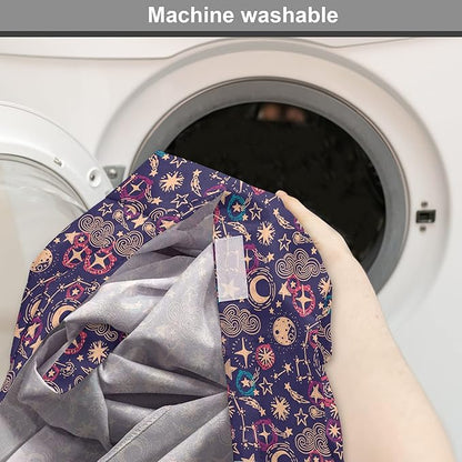 Lunarable Hipster Dog Crate Cover, Hand Drawn Starry Scene of Constellation Crescent Space-Themed Layout, Easy to Use Pet Kennel Cover for Cats & Medium Dogs, 30 Inch, Navy Blue and Multicolor