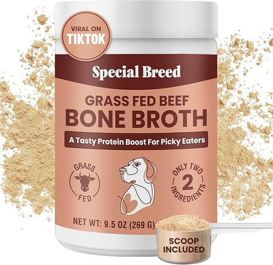 Special Breed Bone Broth Powder for Dogs and Cats - Dog and Cat Food Topper, Grass Fed Beef Broth Supplement, 9.5 oz