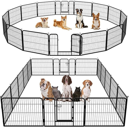 FDW Dog Playpen Dog Pen Dog Kennel 16 Panels 24 Inch Height Indoor Outdoor Folding Metal Portable Puppy Exercise Pen Heavy Duty Dog Fence for Yard Camping,Black