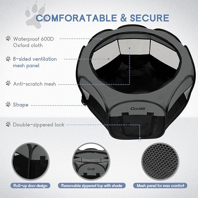 Portable Pet Cat Playpen for Indoor Cats Enclosed, Foldable Small Dog Puppy Playpen Crate Kennel Cage Outdoor with Top Roof, Pop Up Collapsible Kitten Play Pen Tent for Camping RV Black