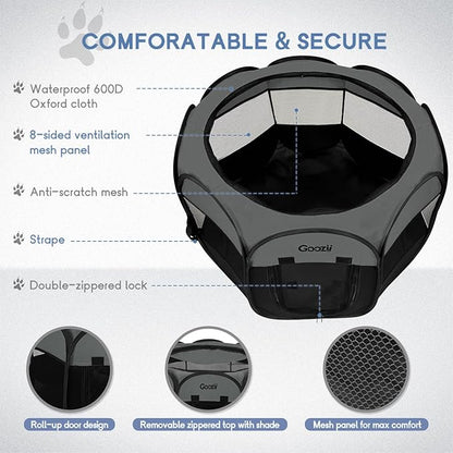 Portable Pet Cat Playpen for Indoor Cats Enclosed, Foldable Small Dog Puppy Playpen Crate Kennel Cage Outdoor with Top Roof, Pop Up Collapsible Kitten Play Pen Tent for Camping RV Black
