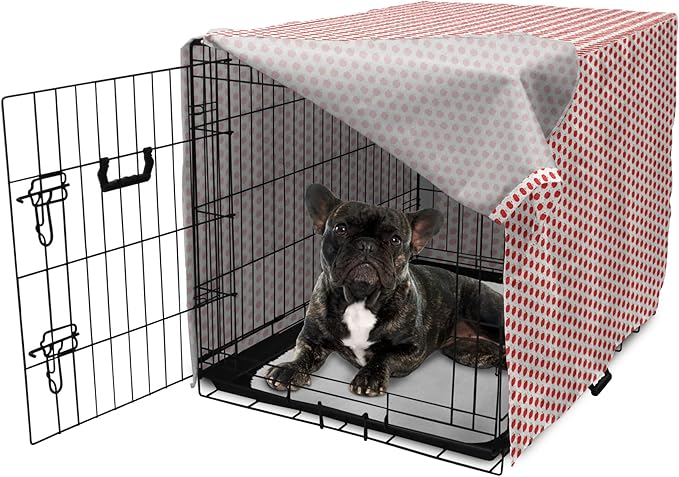 Lunarable Fruits Dog Crate Cover, Apple Fruit on Faded Dots Backdrop Fun Happy Pattern, Easy to Use Pet Kennel Cover for Cats & Medium Dogs, 24 Inch, Red Green Black