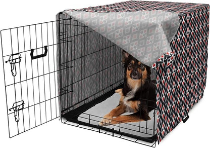 Lunarable Casino Dog Crate Cover, with Geometrical Design and Mosaic Composition Gamblers Club, Easy to Use Pet Kennel Cover for Medium Large Dogs, 36 Inch, Black Red Grey