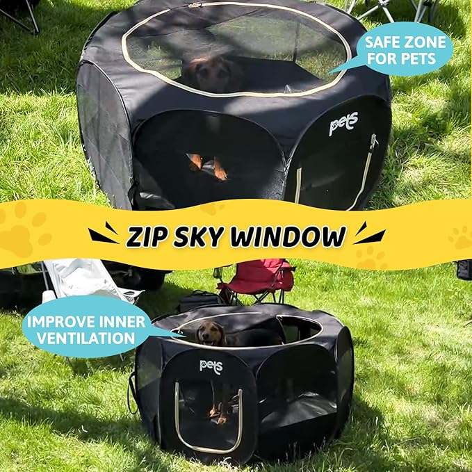 KingCamp Dog Playpen Pet Playpen + Free Travel Bowl Portable Foldable Dog Tent and Puppy Playpen Pet Tent + Free Carrying Case Indoor Outdoor Camping (Large (50x50x24 inches))