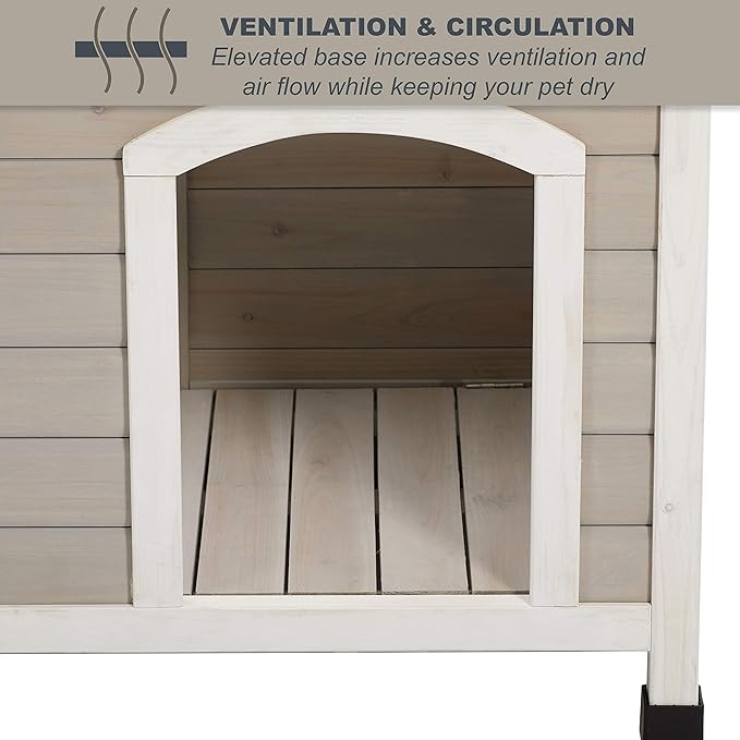 MidWest Homes for Pets Eilio Folding Outdoor Wood Dog House, No Tools Required for Assembly | Dog House Ideal for Medium Dog Breeds, Beige (12EWDH-M)