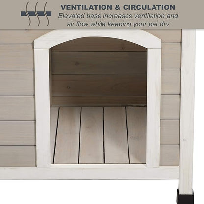 Midwest Homes for Pets Eilio Folding Outdoor Wood Dog House, No Tools Required for Assembly | Dog House Ideal for Large Dog Breeds, Beige (12EWDH-L)