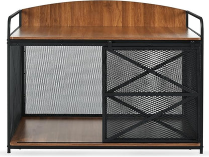 Merax 42.8" Heavy Duty Large Dog Crate Furniture for Large Medium Dog, Farmhouse Wooden Dog Kennel Indoor End Table, Decorative Pet House for Dogs, Brown