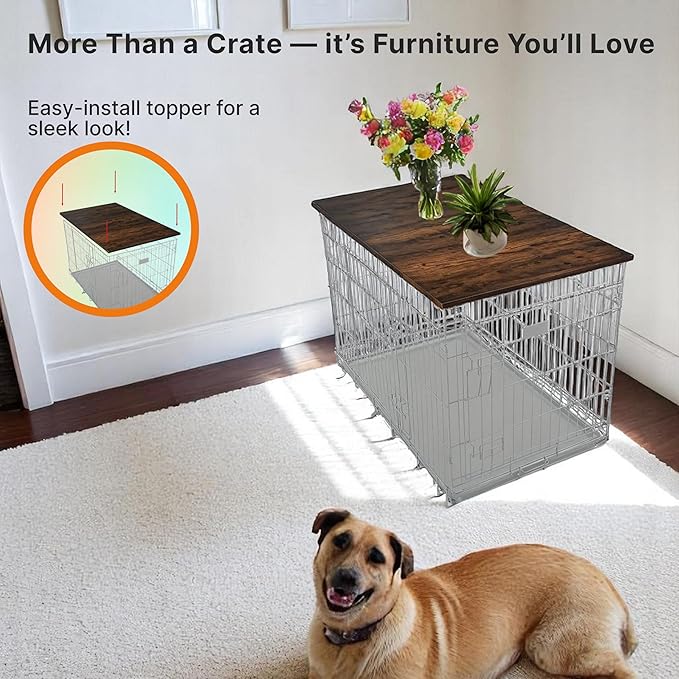 Skywin Dog Crate Topper Wood - 42" x 28" Dog Table Topper, Premium Dog Kennel, Functional Pet Crate Furniture Table Dog Topper
