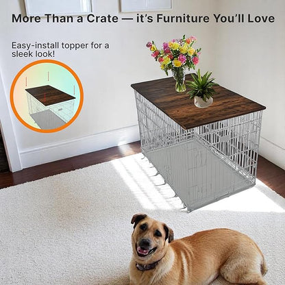 Skywin Dog Crate Topper Wood - 42" x 28" Dog Table Topper, Premium Dog Kennel, Functional Pet Crate Furniture Table Dog Topper