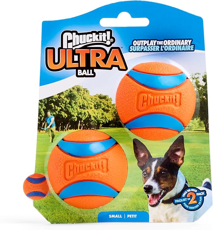 Chuckit! Ultra Ball Dog Toy - Small Bouncy Fetch Balls For Dogs 0-20 lbs - Made from Durable Rubber - Floating Water Pet Toys - Size Small - 2-inch Diameter - Pack of 2