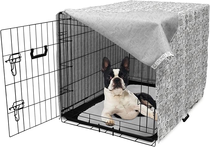 Lunarable Football Dog Crate Cover, Cup Ball Cheerleader Player Sneakers Sports Equipment Sketch Pattern, Easy to Use Pet Kennel Cover for Small Dogs Puppies Kittens, 22 Inch, Charcoal Grey and White