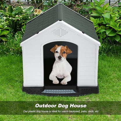 FDW Dog House Indoor Outdoor Durable Ventilate Waterproof Pet Plastic Dog House for Small Medium Large Dogs Insulated Puppy Shelter Kennel Crate with Air Vents and Elevated Floor
