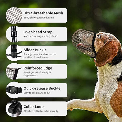 Dog Muzzle, Breathable Soft Muzzle for Medium to Large Dogs to Anti & Prevent Barking Biting Chewing, Reflective & Adjustable Basket Muzzle with Air Mesh for Beagle Brown L