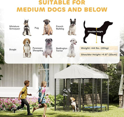 PawHut 5.9' x 4' x 6' Outdoor Dog Kennel, Welded Wire Heavy Duty Dog Run with 360° Rotating & 4 Level Adjustable Bowls, Dog Kennel Outside with Waterproof & UV Resistant Cover, for S&M Dogs