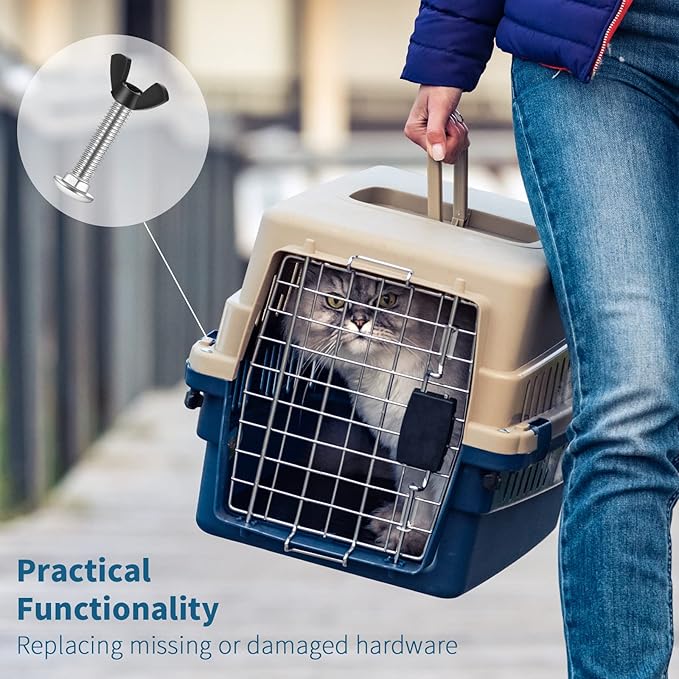 Therwen 20 Set M6 Pet Carrier Fasteners Set Dog Kennel Replacement Screws and Bolts Butterfly Nuts Dog Kennel Bolts Hardware Replacement Kit for Pet Carrier(Black)