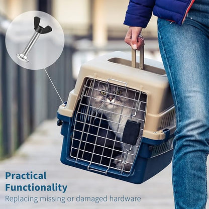 Therwen 20 Set M6 Pet Carrier Fasteners Set Dog Kennel Replacement Screws and Bolts Butterfly Nuts Dog Kennel Bolts Hardware Replacement Kit for Pet Carrier(Black)