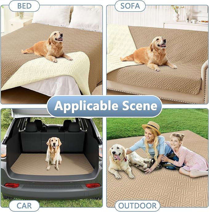 hyha Waterproof Dog Blanket, Soft Pet Bed Blankets, Waterproof Sofa Couch Cover for Dogs Washable, Reversible Pet Couch Covers for Sofa Furniture (68x82 Inch, Camel/Beige)