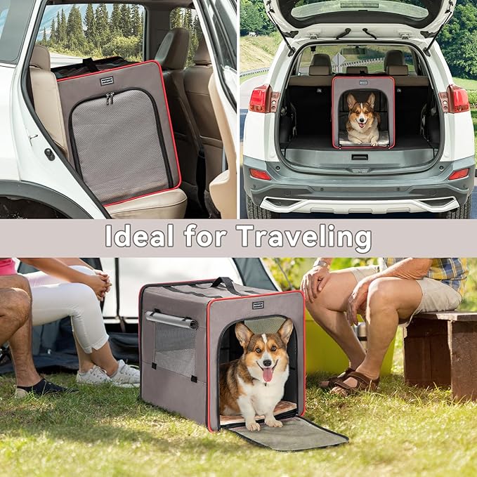 PETSFIT Portable Dog Crate, Collapsible Dog Crate - 24 Inch with Thicken Mat, Easy to Fold, Sturdy and Portable, Perfect for Traveling, Soft Dog Kennel Army Green