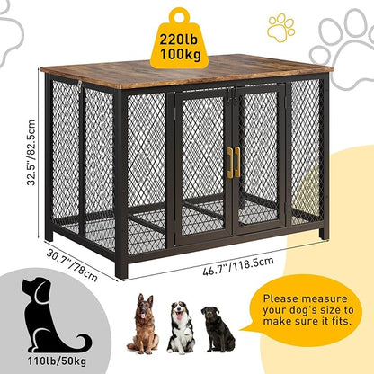 48 Inch Large Dog Crate Furniture with Top Access Door, Heavy Duty Dog Crate Wooden Indoor Decorate Pet Cage, Indestructible Pet Dog Cage for Medium to Large Dogs