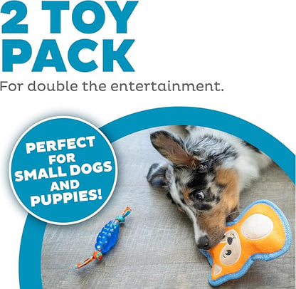 Petstages Mini Orka & Friends Fox Dog Toys 2-Pack – Dental Dog Chew Toy and Tough Plush Squeaky Dog Toy, Orange, XS