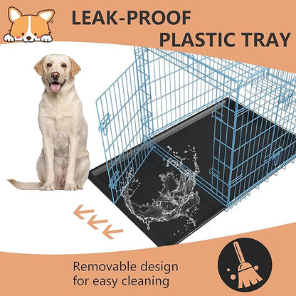 FDW XL Dog Crate Dog Kennel Cage with Double Door,42 inch Folding Metal Wire Dog Cage with Removable Tray&Divider Panel,Pet Crate for Medium Large Dogs,Blue