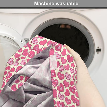 Lunarable Hearts Dog Crate Cover, Valentines Day Inspired Heart Designs with Various Styles Curved Lines Flowers Bows, Easy to Use Pet Kennel Cover for Medium Large Dogs, 48 Inch, Cream Pink