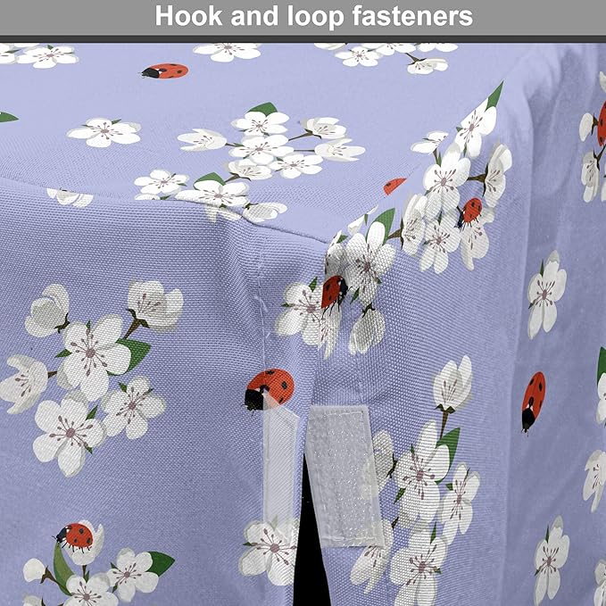 Ambesonne Floral Dog Crate Cover, Japanese Flowers Sakura Blossoms and Ladybugs on Soft Toned Background, Easy to Use Pet Kennel Cover for Cats & Medium Dogs, 24 Inch, Pale Ceil Blue White