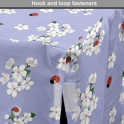 Ambesonne Floral Dog Crate Cover, Japanese Flowers Sakura Blossoms and Ladybugs on Soft Toned Background, Easy to Use Pet Kennel Cover for Cats & Medium Dogs, 24 Inch, Pale Ceil Blue White