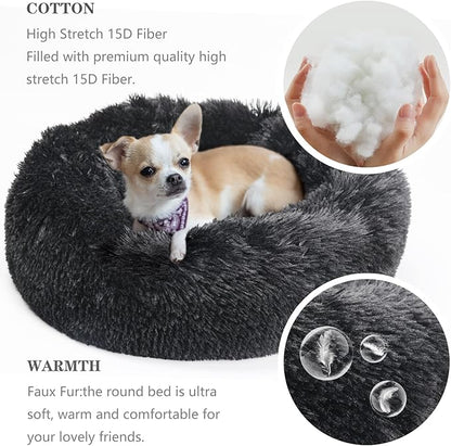 nononfish Puppy Beds for Small Dogs Washable 19” Black Calming and Anxiety Pet Beds Fluffy and Plush Durable Small Dog Bed