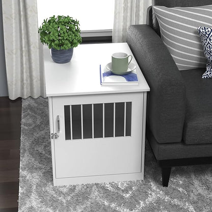 ClosetMaid Pet Crate End Table Furniture for Medium Dogs or Cats Under 25 lbs, White Wood Finish