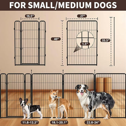 MESTYL Dog Door for Wall and Dog Play Pen Indoors, Heavy Duty Metal Puppy Playpen, Portable Dog Exercise Pen Temporary Pet Fence with Gate, 32" Height 8 Panels