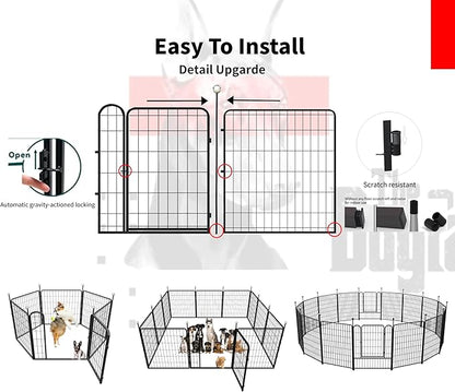 Dog Play Pen Indoors/Outdoor,32'' Portable Dog Crates with Easy-Carry Straps,12 Panels Dogs Pen Play Pen for Medium/Large Dogs,Rustproof Metal Pet Playpen for Camping RV Yard (with Two Doors)