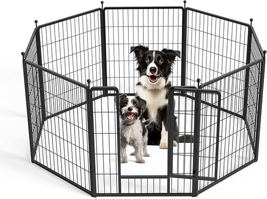 HealSmart Dog Playpen 32 Inch 8 Panels, Multi-Shaped Foldable Metal Pet Pen Fence with Single Gate, Light Weight and Easy to Carry, Black
